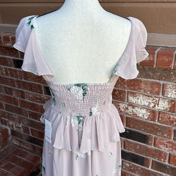 Show Me Your MuMu Reese Ruffle Chiffon Midi Dress Beige Floral Size Extra Small - Picture 6 of 10